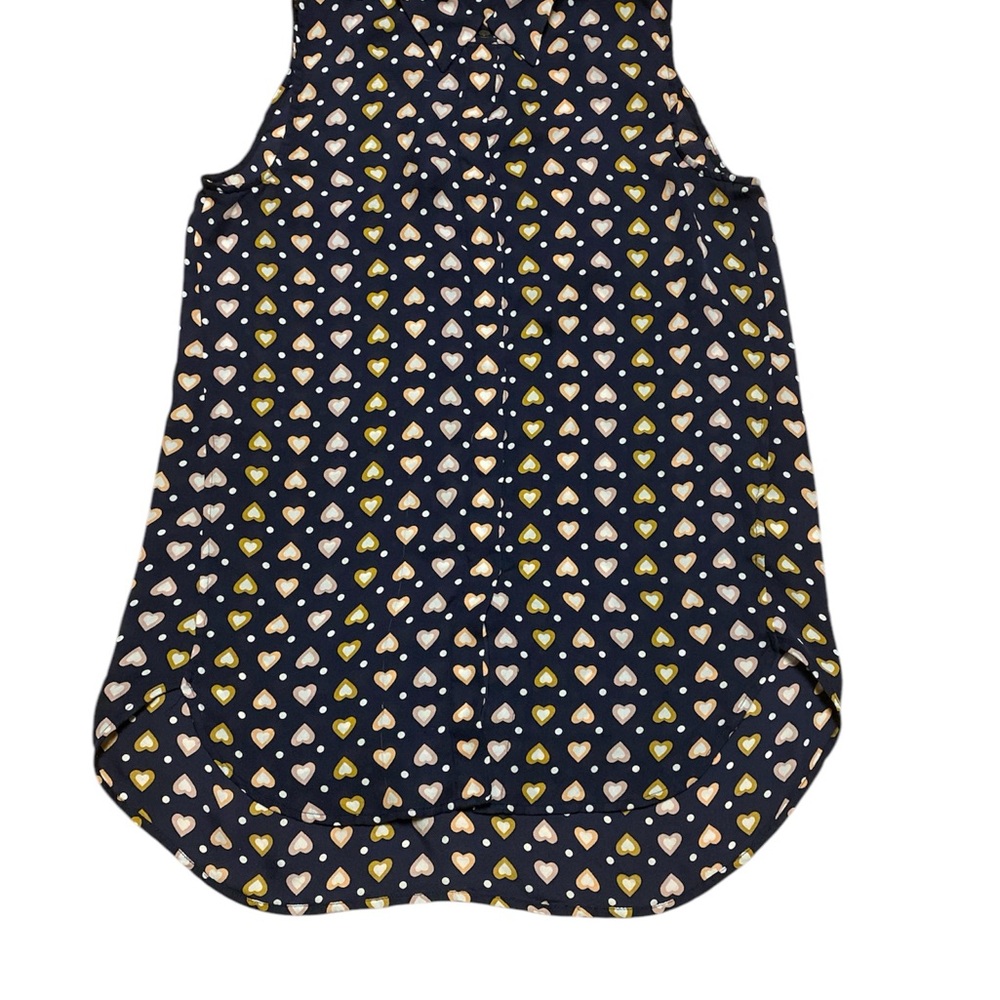 J. Crew Silk Navy Blue Heart Print Sleeveless Top Size 2 Button Down Blouse - Picture 3 of 13